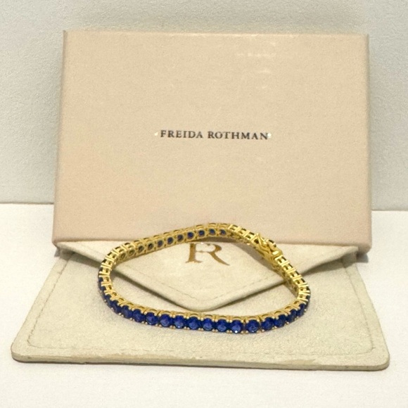 Freida Rothman Midnight Tri-Tone Twilight 14K Matte Gold Tennis Bracelet Blue - Picture 13 of 13